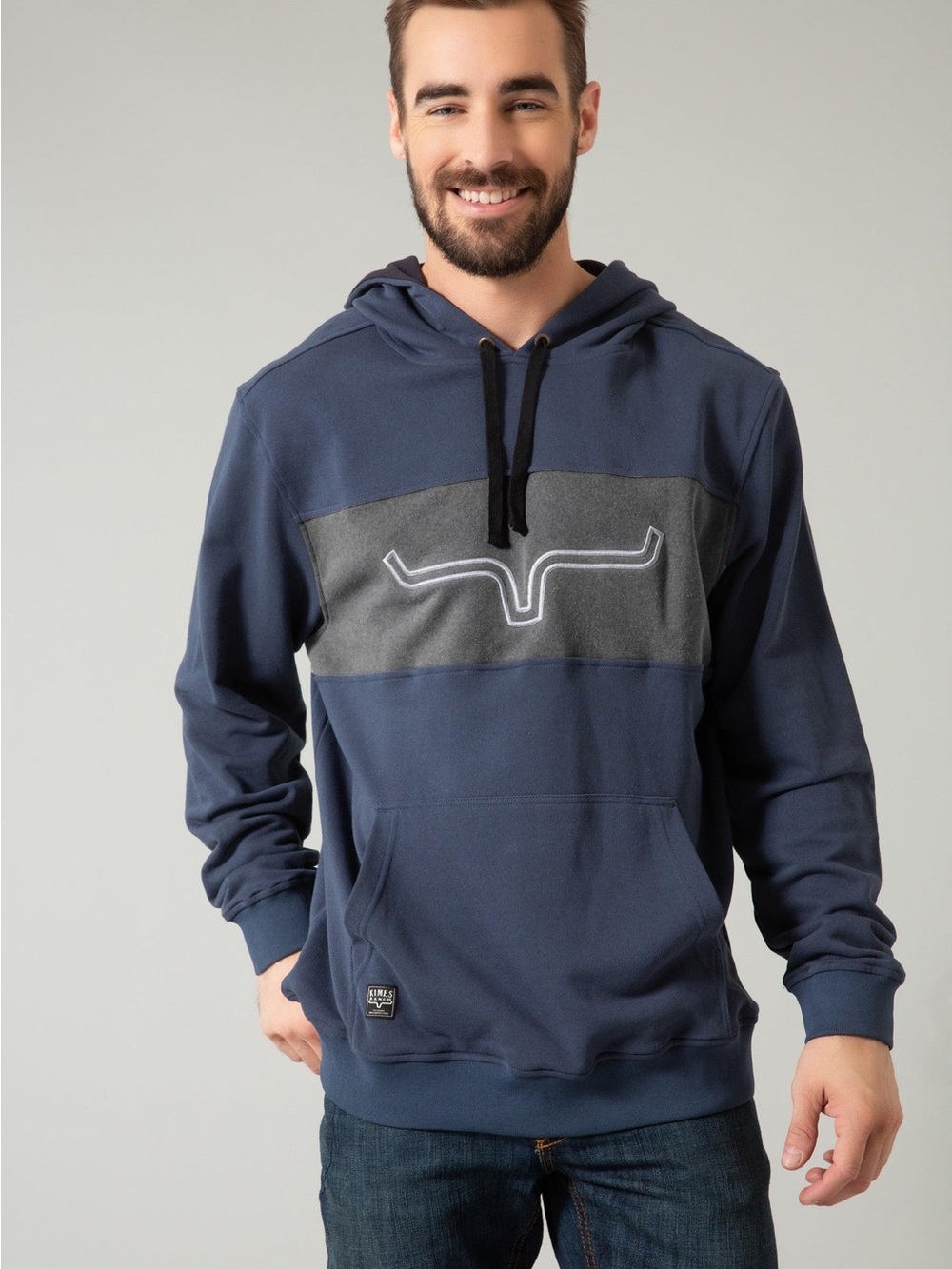 NWT Men's Small Kimes Ranch Navy Ripon Pullover Hoodie with Chest Panel & Pocket